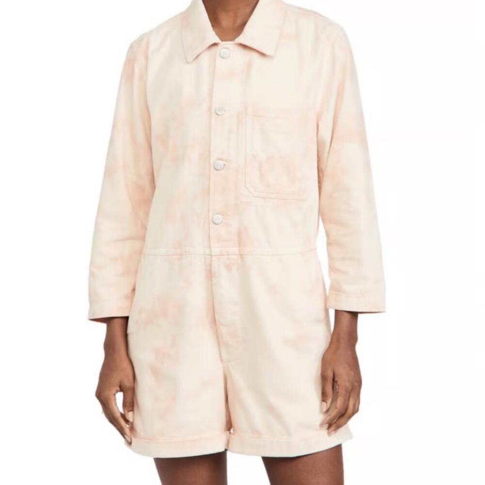 AMO Luna Peach Sherbet CottonTie Dye ButtonFront Romper Playsuit XS